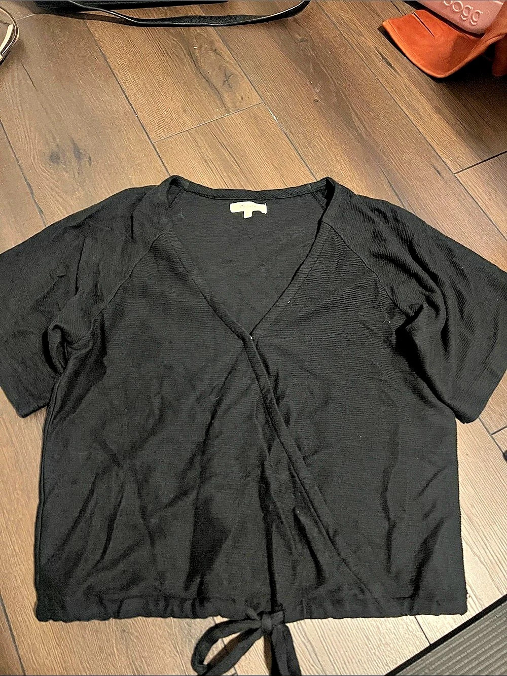 Madewell Texture & Thread Wrap Top Black Short Sleeve